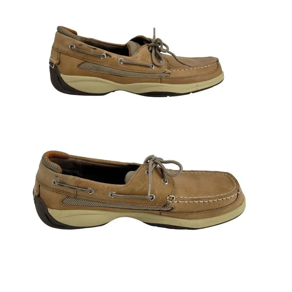 Sperry Top‎ Sider Boat Shoes 12 Tan Leather 0777924 Slip On Nautical Yacht Club